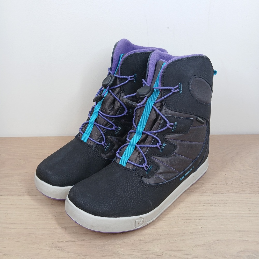 Merrell Warm Boots Kids 6 Black Leather Textile Insulated Winter Snow Outdoor